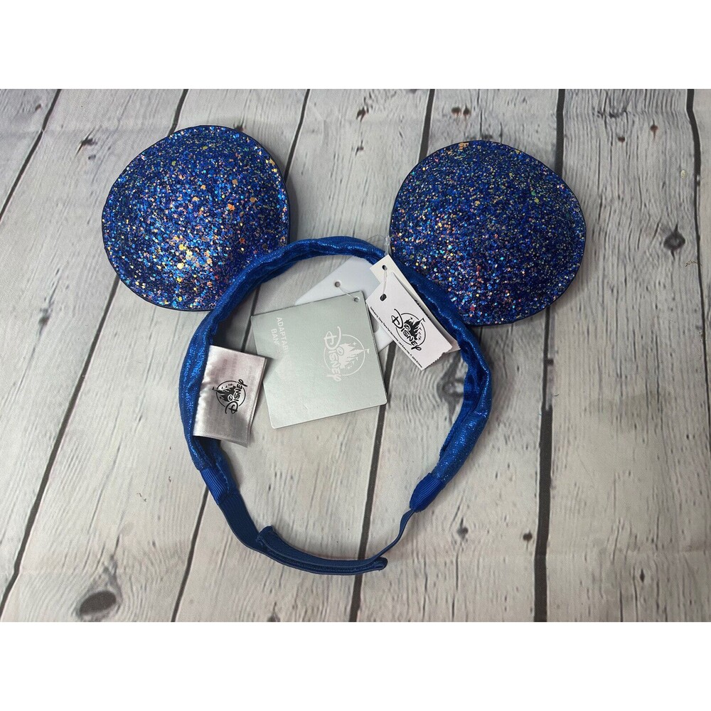 Disney Parks Blue Sparkle Mickey Minnie Ears Headband - Youth Adjustable Strap